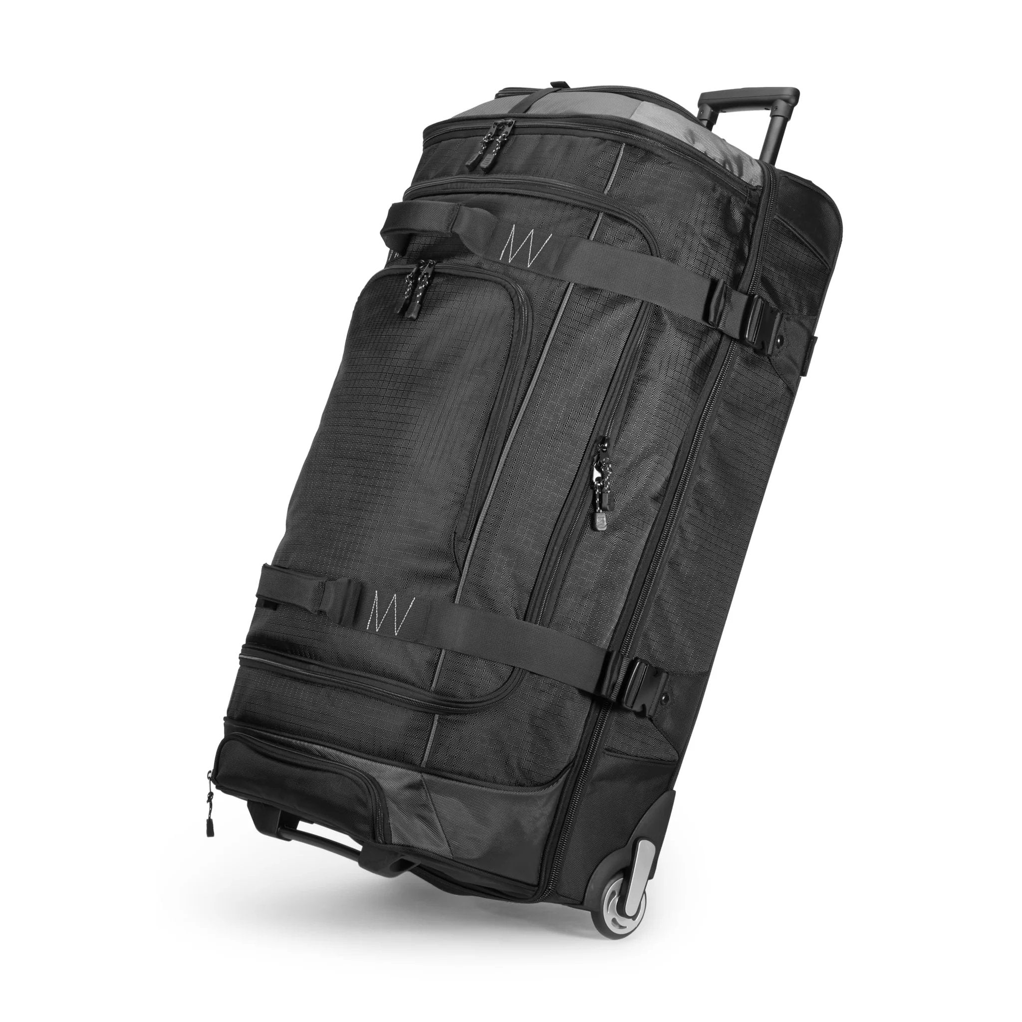 Massive 35 Inch Rolling Duffle With Wheels And Telescoping Handle For Easy Travel, Durable Ripstop Polyester Build, Two Layer Storage System, Multiple