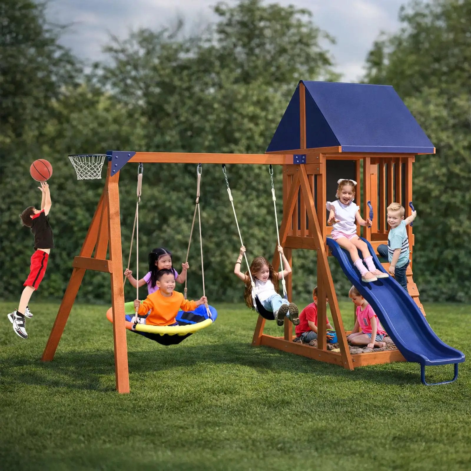 Applewood Cedar Wooden Swing Set - Backyard Fun ✓
