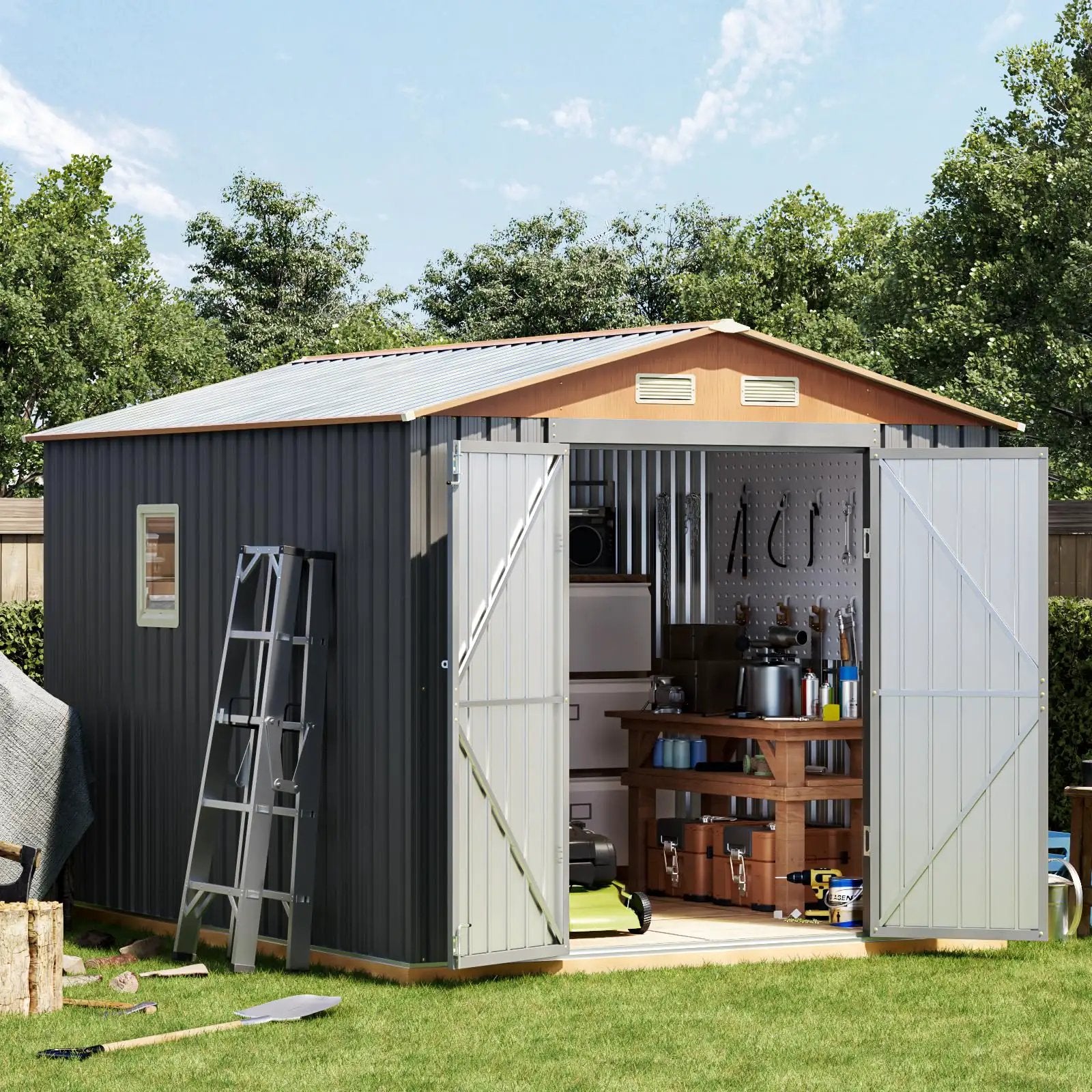 Durable 10 By 8 Ft Metal Storage Shed - Matte Gray ✓