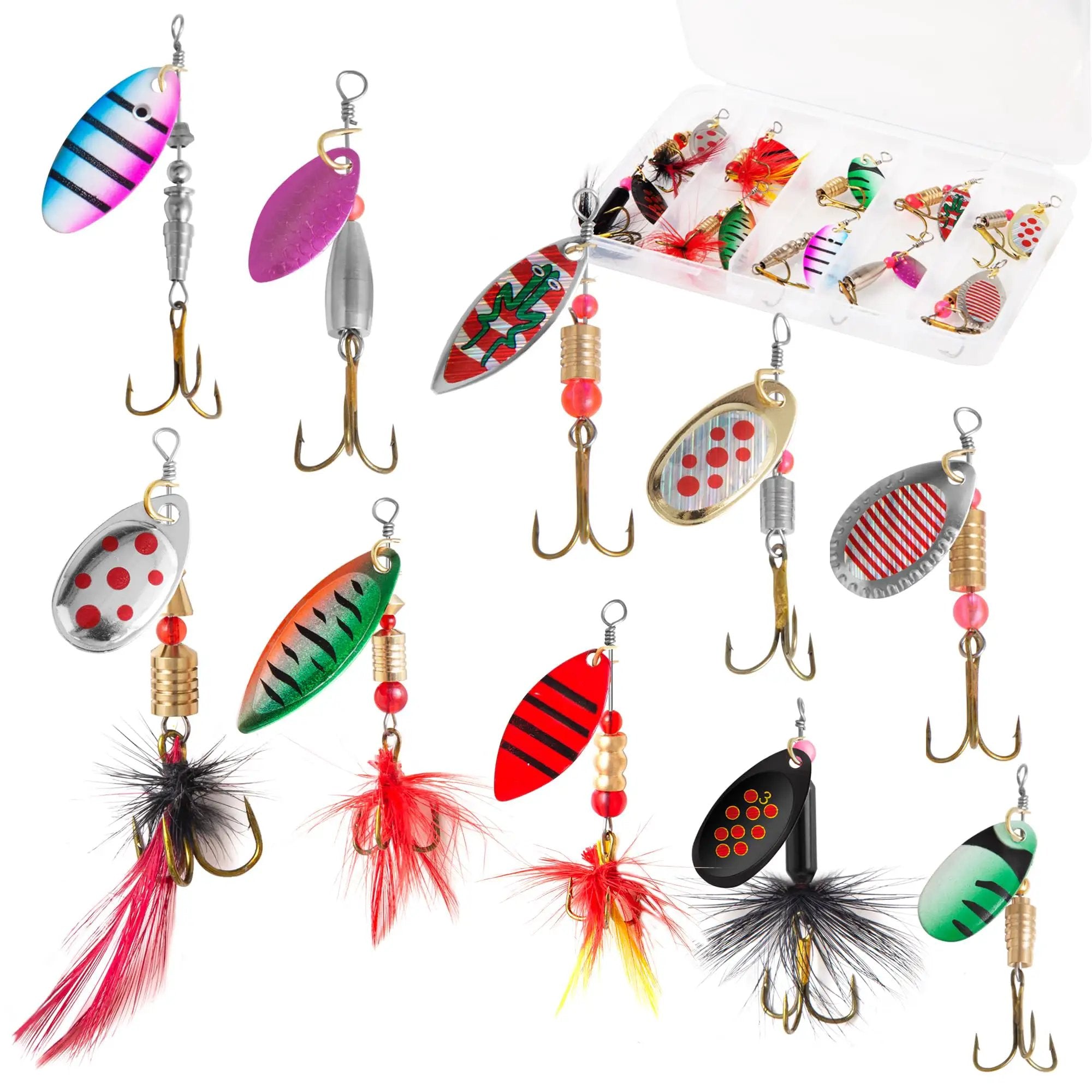 10 Piece Spinner Bait Set With Tackle Box, Lures ✓