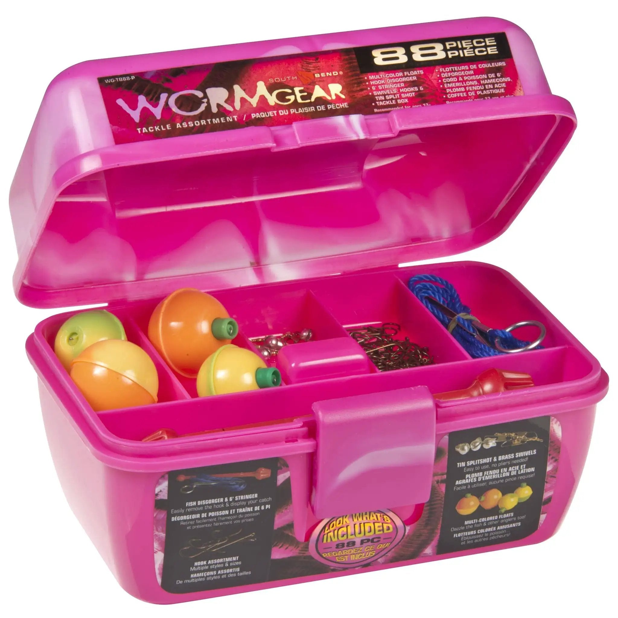 children tackle box Ultimate 88-Piece Kit for Young Anglers 13+ ✓ gear_ratio__6.2:1 Reel life Line/Lure  Rating:20-40 lb. 4-8 oz. 16 assorted grubs