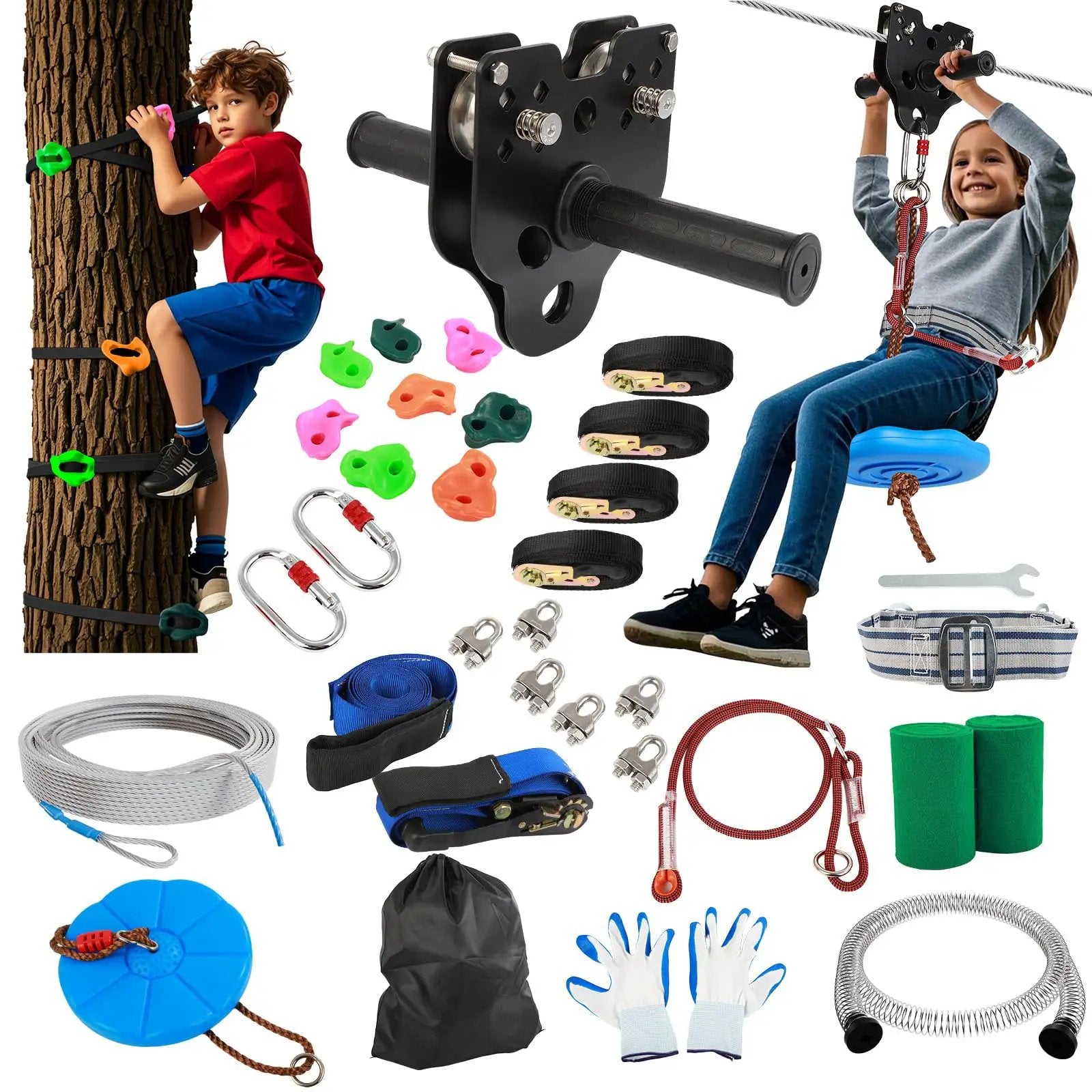 Backyard Zipline Kit 200ft, 400lb, Fun for All ✓