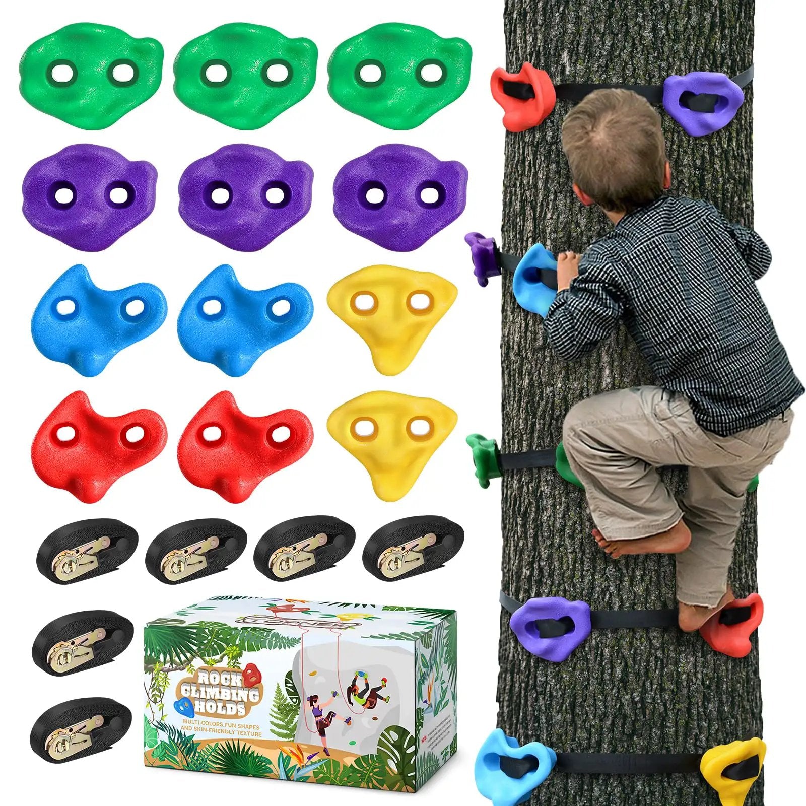 Ninja Tree Climbing Holds Set - Durable 12 Pack Rocks ✓
