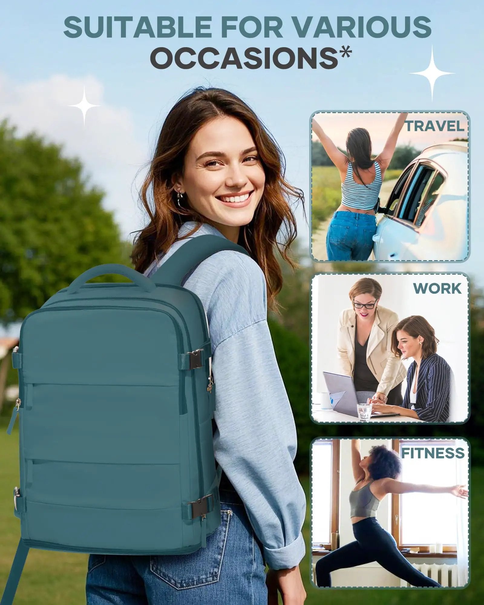 Airline Approved Travel Backpack For Women And Men, Carry-On Size, Waterproof Luggage Daypack, Casual Hiking Pack, Fits Laptops, Great For Weekend 