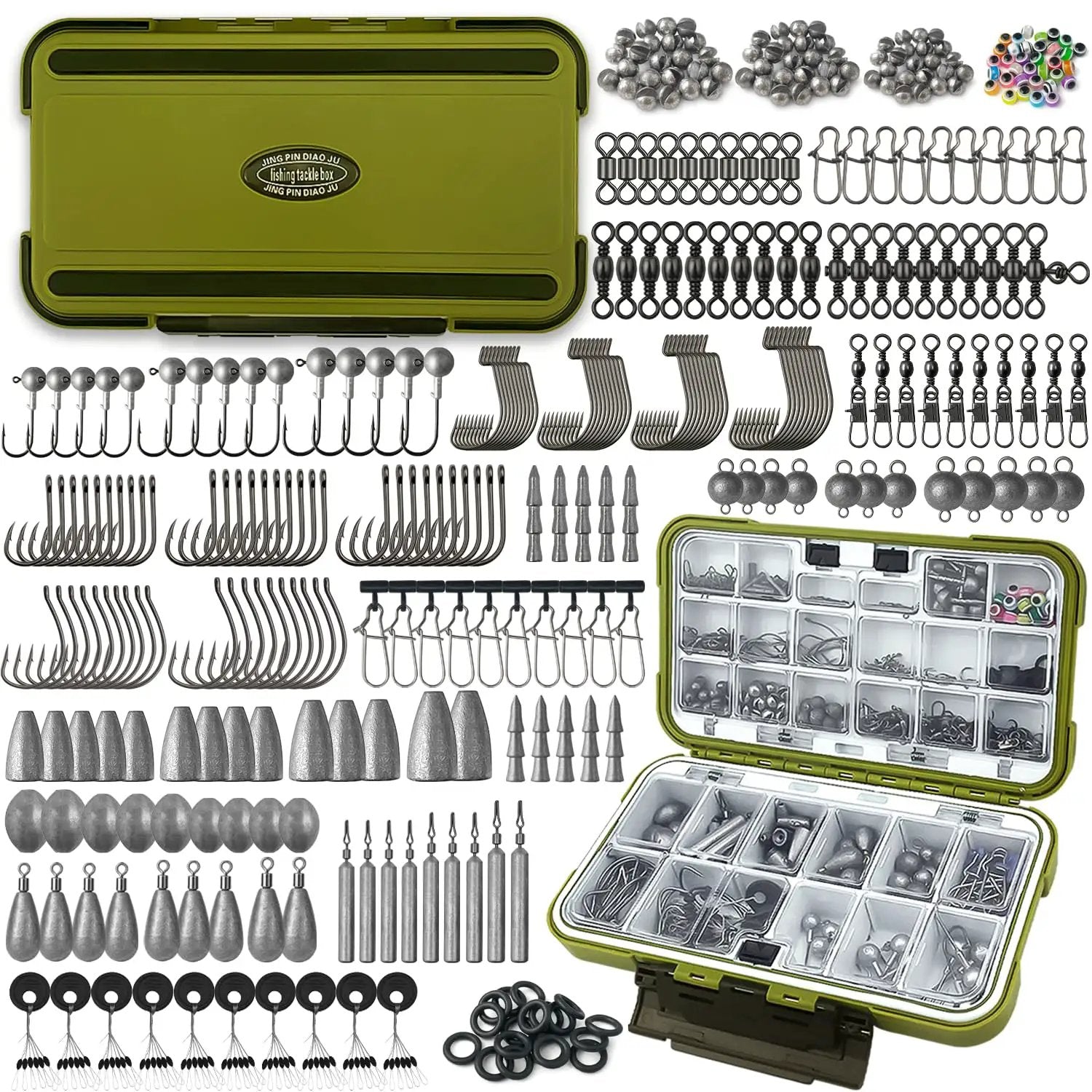 All In One Fishing Tackle Kit With 400 Plus Pieces Box Set Hooks Weights Sinkers Swivels Beads Bobbers And More For Bass Trout Beginners And Pro