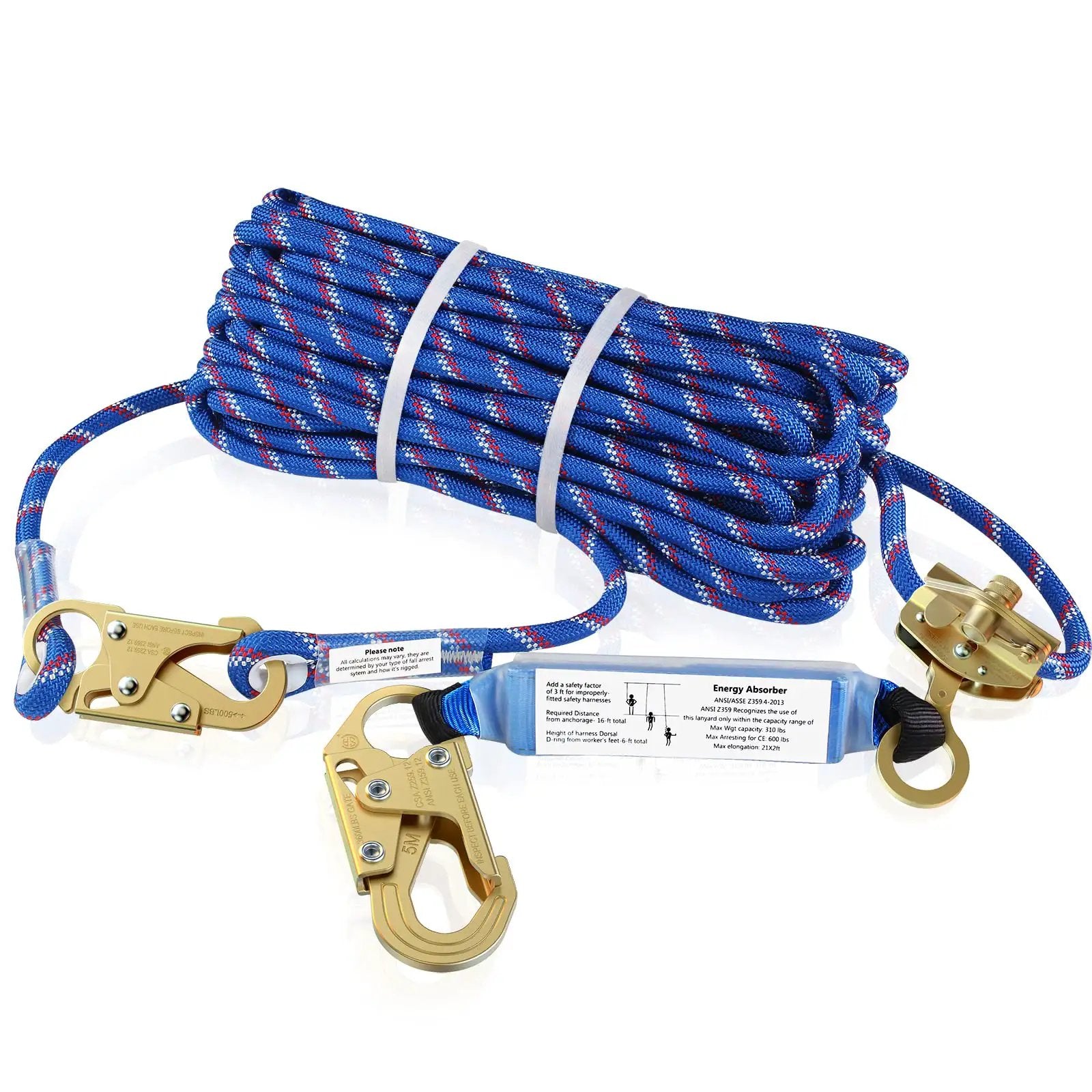 50 Ft Vertical Lifeline System With Dual Hooks ✓
