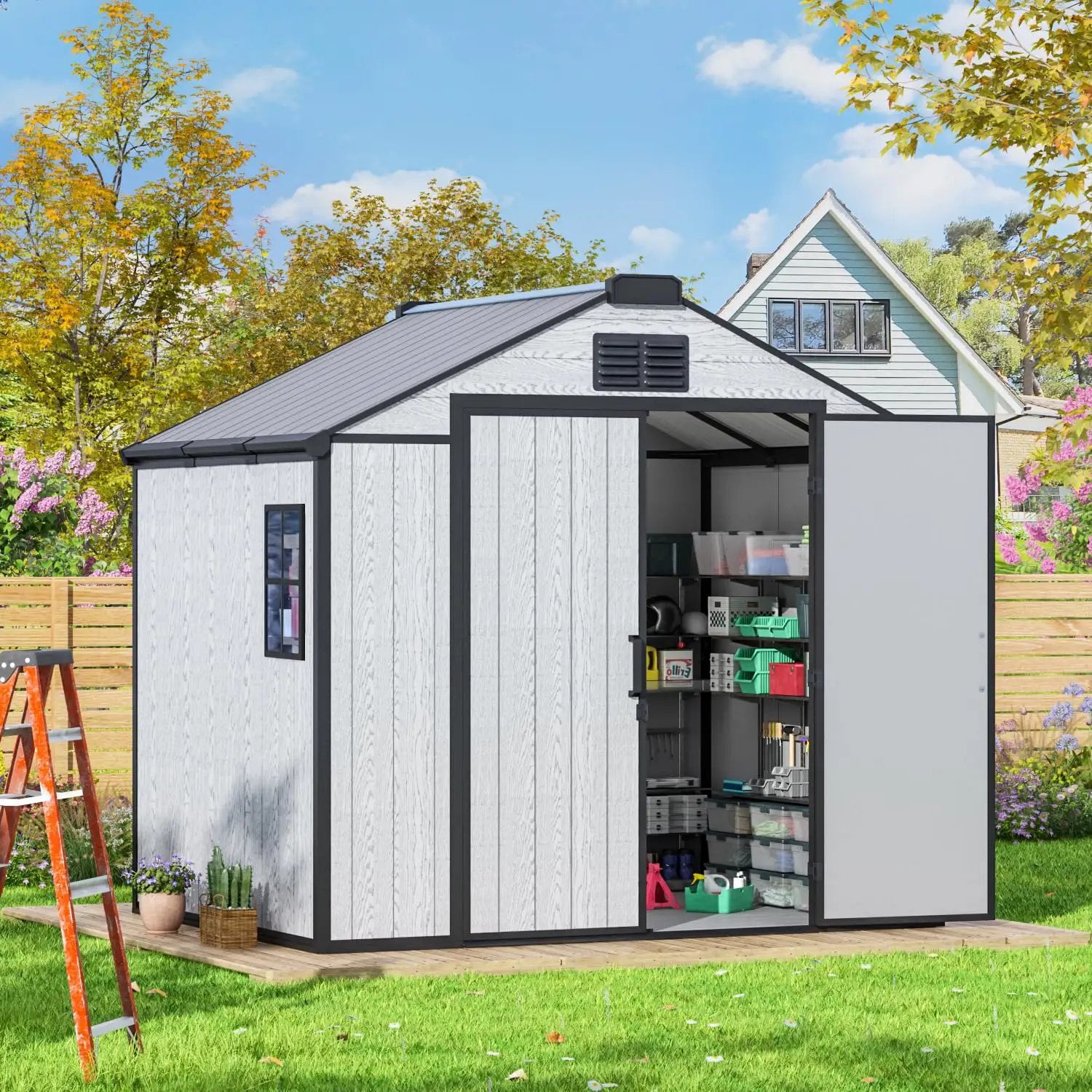 8x6 Ft Outdoor Resin Storage Shed With Lockable Doors ✓