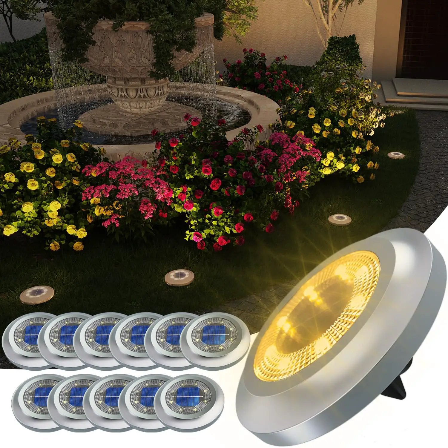 Solar Ground Lights Outdoor Waterproof 8 LED Disk Lights✓