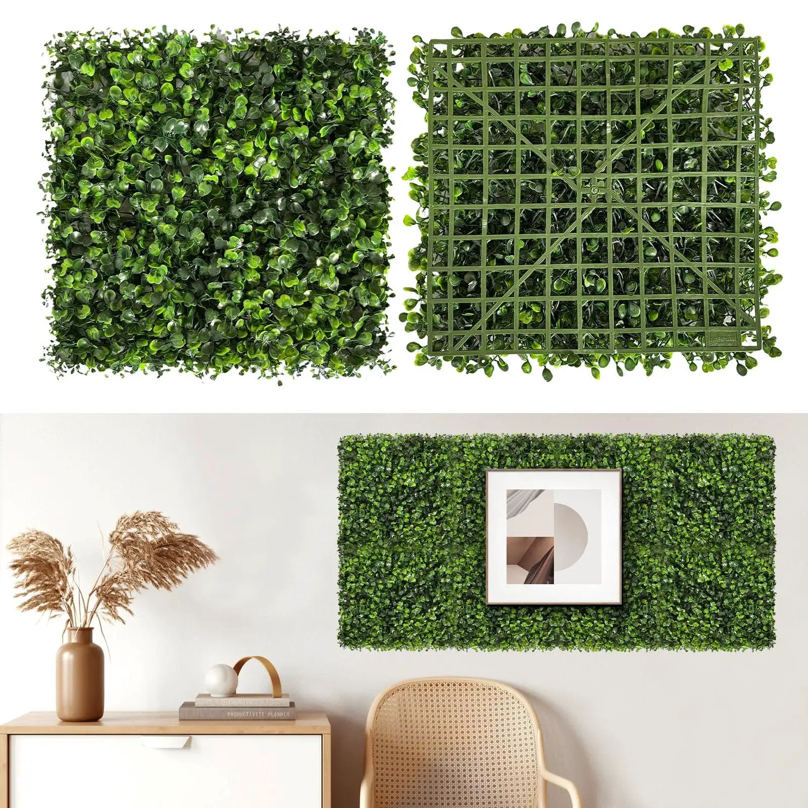 Eight Piece 10 By 10 Inch Artificial Grass Wall Panels Kit