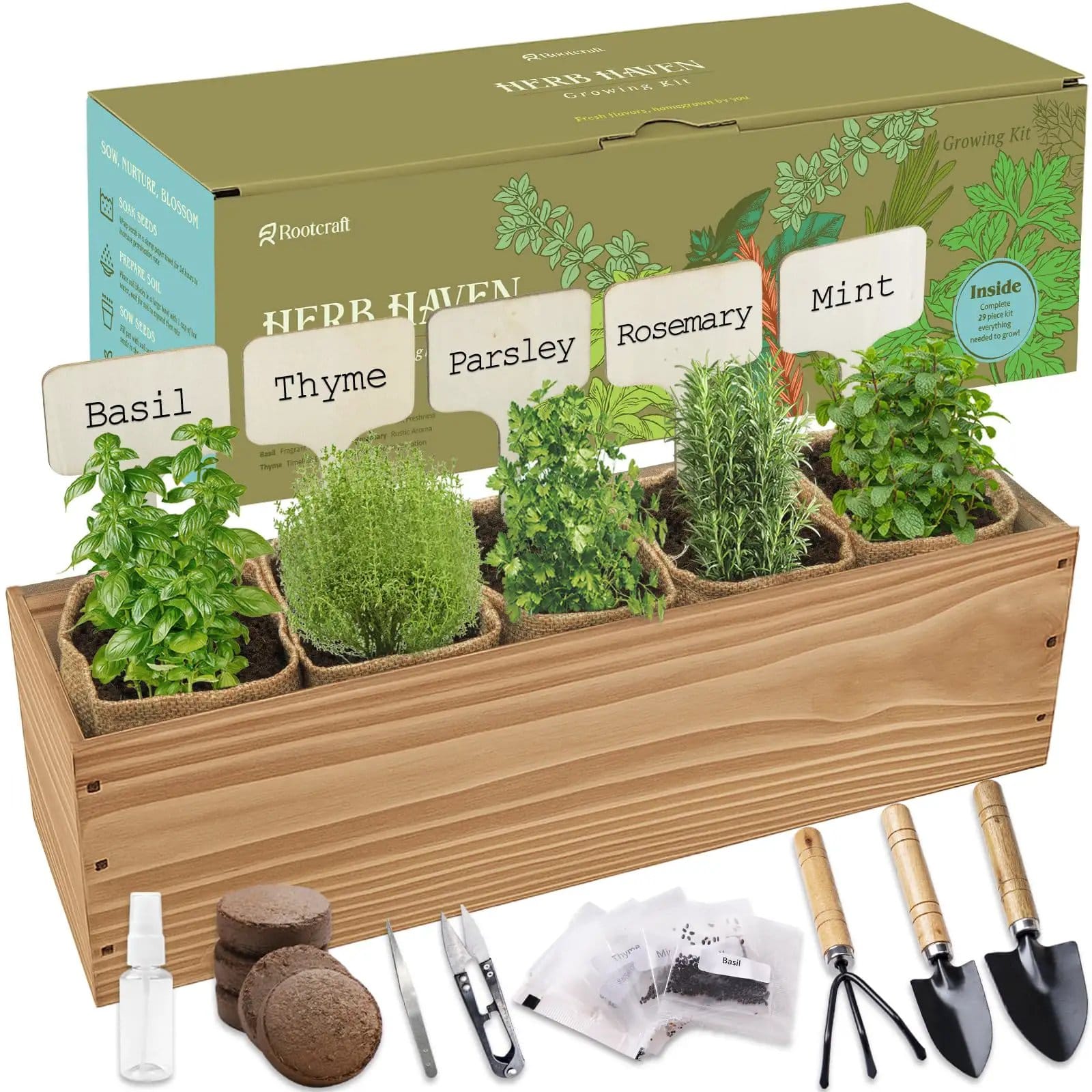 Indoor Herb Garden Starter Kit with Tools & Seeds ✓
