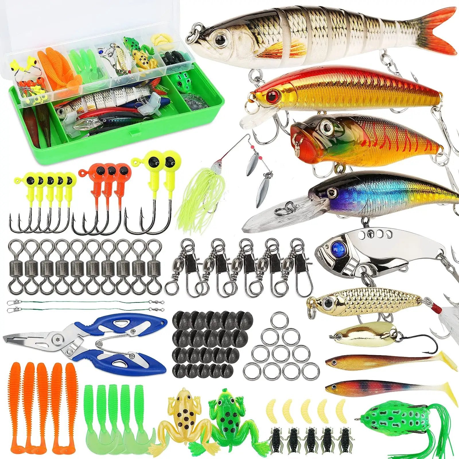 All In One Fishing Lures Tackle Box Kit With Animated Lure Crankbaits Spinnerbaits Soft Plastic Worms Topwater Lures Hooks Saltwater And Freshwater 