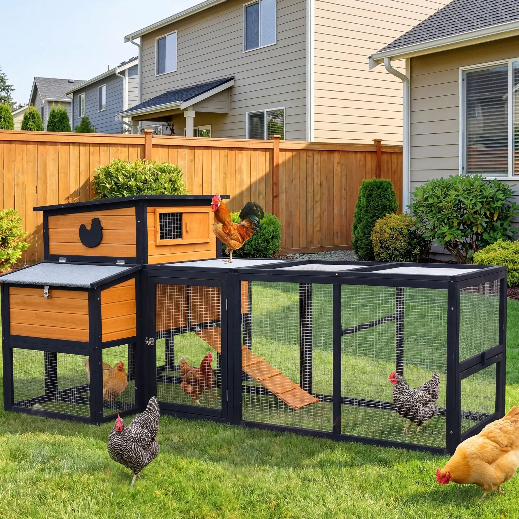 Large Backyard Wooden Chicken Coop With Run ✓