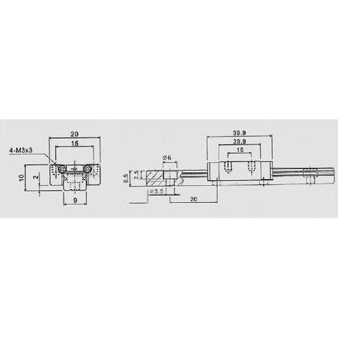 9mm Miniature Square Linear Motion rail with 2 trucks L1500mm - VXB Ball Bearings