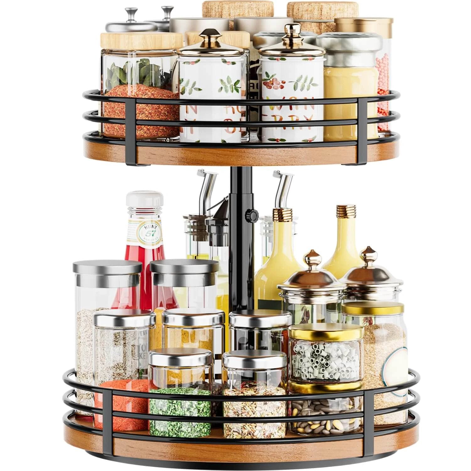 12 Inch Adjustable 2 Tier Wooden Lazy Susan Organizer ✓
