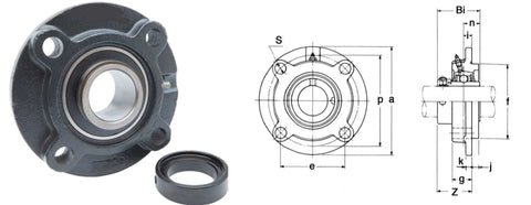 HCFC205-16 1" Flange Cartridge Bearing Unit Mounted Bearing with Eccentric Collar lock - VXB Ball Bearings