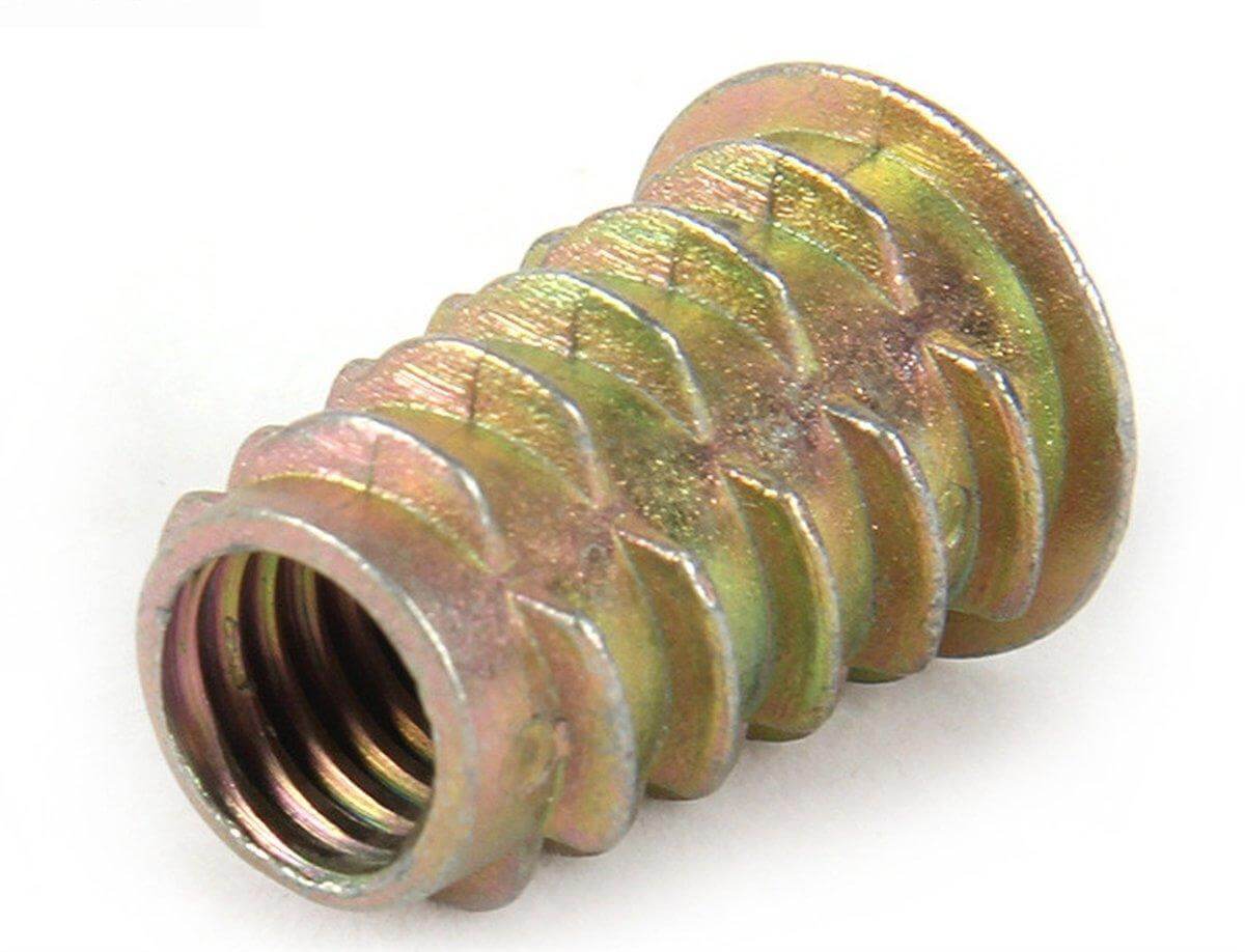 M10 25mm Zinc Alloy Threaded Wood Caster Insert Nut with Flanged Hex