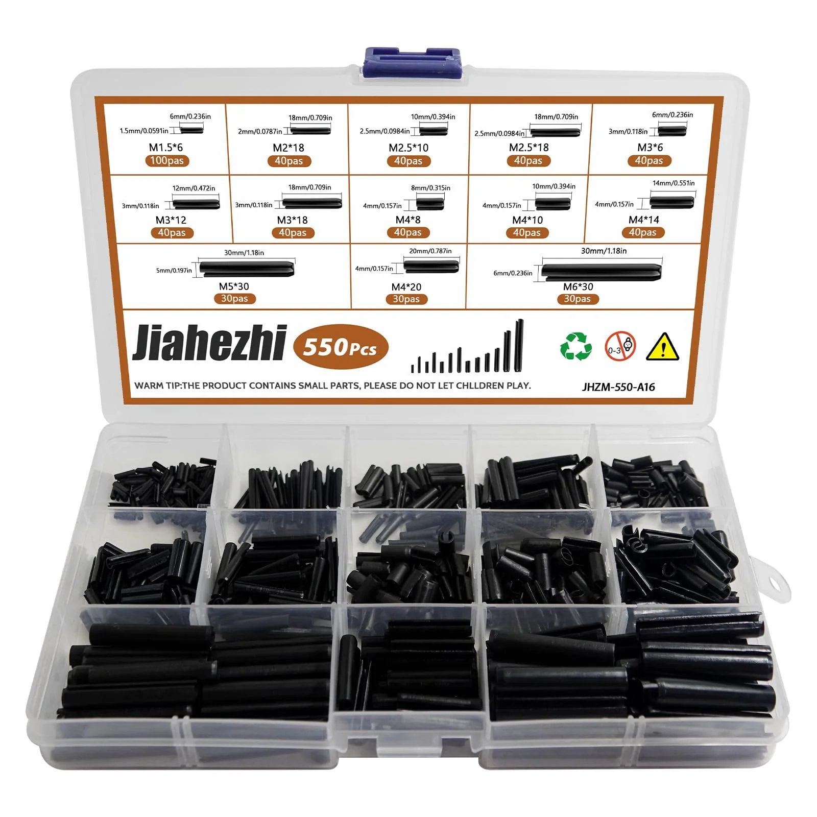 Roll Pin Set 550 Pcs Assortment Kit Black Oxide Steel ✓