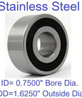 S88630-2RS Bearing Stainless Steel Sealed 3/4x1 5/8x1/2 inch Bearings - VXB Ball Bearings