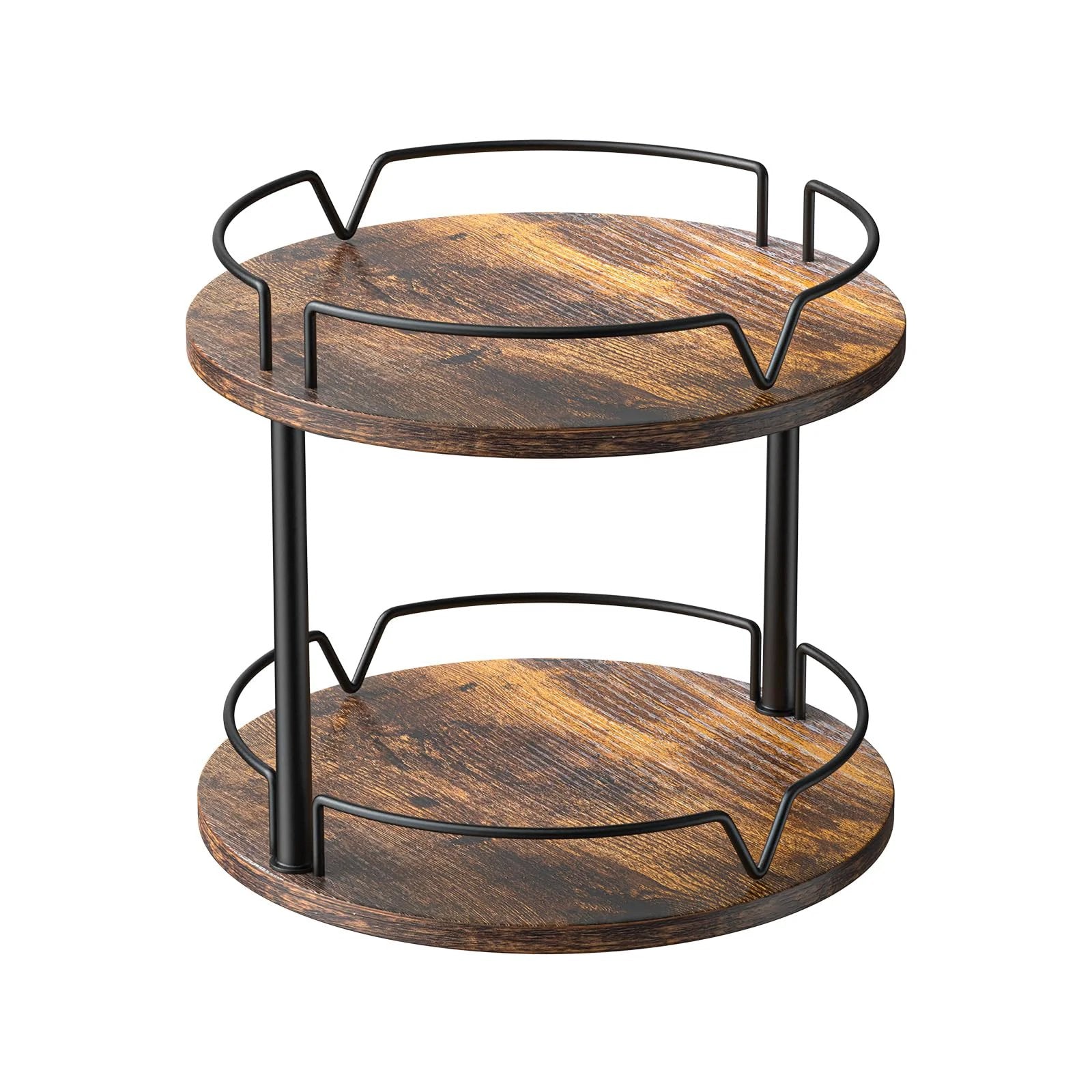 Rustic Wooden Lazy Susan Spice Rack - Two Tier, Easy Acce