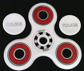 White Fidget Hand Spinner Toy with Center Full Ceramic ZrO2 Bearing, 3 outer red Bearings 42Q - VXB Ball Bearings