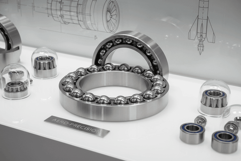 Ball bearings on display, illustrating the role of bearings in aerospace engineering.