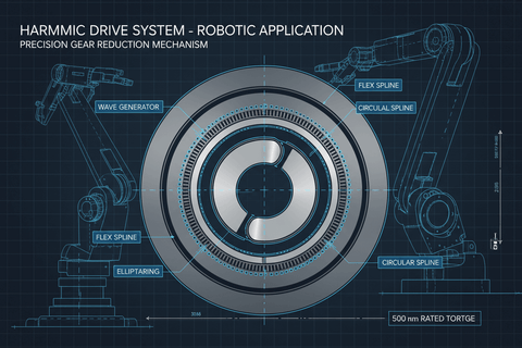Blueprint of harmonic drive system used in robotic applications, showcasing precision gear reduction - The Secret Muscle of Robots: Harmonic Drives Unleashed.