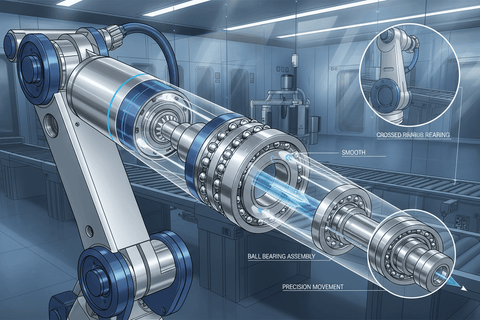 The Essential Role of Bearings in Robotics: Robotic arm with detailed bearing assembly and precision movement.