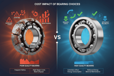 Comparison of poor vs high-quality bearings illustrating 'Why Poor Bearing Choices Cost You More: A Deep Dive' with cost impacts.