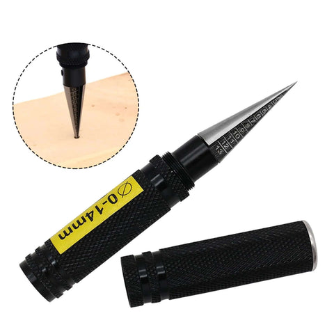 0 To 14mm Hole Opener Reamer Drill Punch For Metal And Steel Ideal For Aviation Models And Woodworking DIY Projects Durable Precision Tool For Clean Holes Easy Slip Resistant Handle With Protective Sleeve showing close-up of tip and handle.