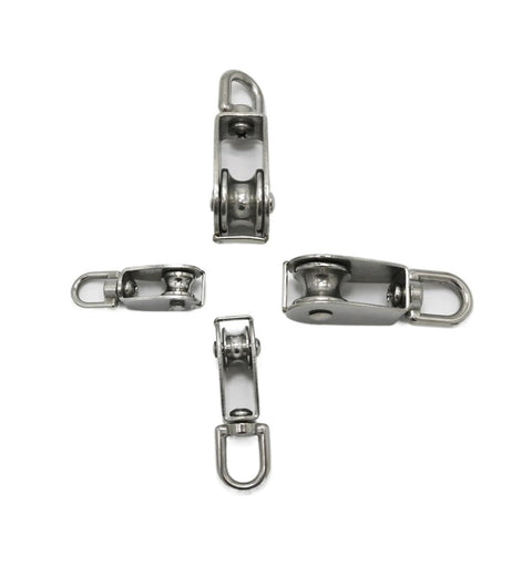 M20 Single Swivel Lifting 0.3" Rope Pulley Roller Block Sheave 0.03 Ton Timing Pulley(M20), stainless steel, multiple views