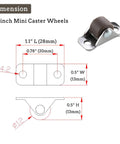 Mini Fixed Caster Wheels 0.5 Inch Low Profile Rubber Set Of 8 Self Adhesive Plate Caster Wheels dimensions and diagram