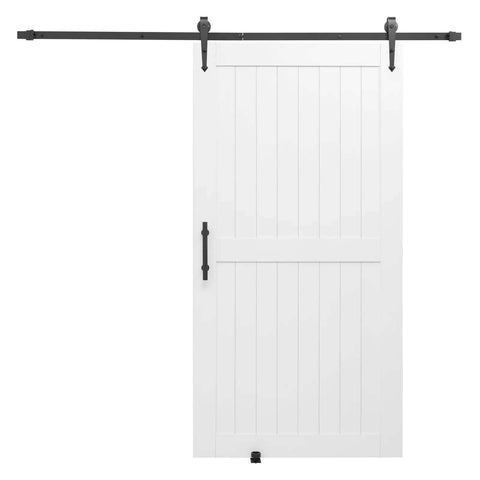 Sliding Barn Door Kit With Hardware 42 By 84 Inch Built Tough MDF Panel Water Resistant PVC Finish Easy Install H Frame Design