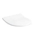 Heavy Duty Soft Close Elongated Toilet Seat With Lid In Crisp Cotton White For Compact Front Bowls Featuring Smooth Zero Slam Drop Action And Quick Grip Installation Hardware angled view showing smooth surface design.
