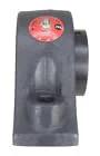 Front view of gray Moline M2000 heavy-duty pillow block bearing with red label
