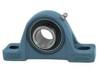 Single Low-Base Pillow Block Bearing 2-1/2 in ID Wide Inner Ring with Set Screw Lock, 5/8 in Bolt Size, Cast Iron Housing, Contact Seal, Sealed Insert for Shafts front view.