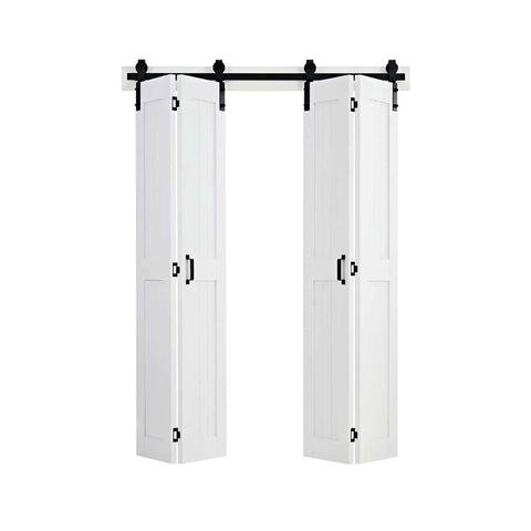 Bifold Barn Door 48x84 Inches MDF Panels Sliding Closet Doors With Header Board And Hardware Kit Included