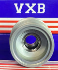 Front view of 04E903201E Alternator Pulley Clutch - Freewheel Pulley for Audi VW Seat & Skoda on striped box