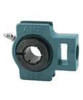 Front view of UET205 Accu-Loc take-up unit, 25 mm I.D. wide inner-ring sealed ball bearing, cast iron T205 housing, concentric collar lock.