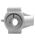 Front view of UETPL208-24MZ20RFB 1-1/2 in Take-Up Single-Row Ball Bearing, Kanigen Plated Accu-Loc RF Seal with black housing.