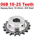 Front view of 06B 20 teeth industrial drive sprocket wheel, 45# steel chain gear, keyway bore 10-32mm