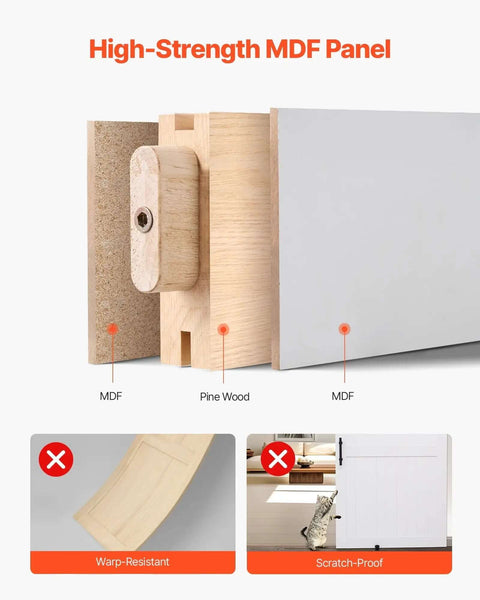 Sliding Barn Door 48 By 84 Inch With High Strength MDF Panel And Hardware Kit Waterproof PVC Surface Easy To Install H Frame