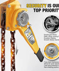 0.75 Ton Manual Lever Chain Hoist with G80 Galvanized Carbon Steel, double pawl brake system close-up, highlighting features.