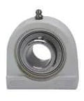 Front view of 17mm Tapped Pillow Block Housing White Plastic with Stainless Set Screw for Linear Slide Unit Support Single Mount Compatible with Sealed Ball Bearing and Ceramic Inserts.