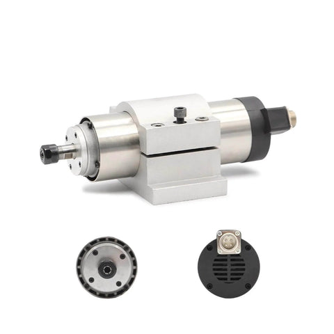 0.8kW ER11 Air Cooled CNC Spindle Motor With 65mm Body And 181mm Length, front and connector views, designed for precision milling.