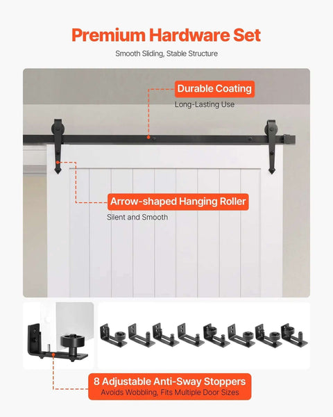 Sliding Barn Door 48 By 84 Inch With High Strength MDF Panel And Hardware Kit Waterproof PVC Surface Easy To Install H Frame