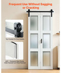Bifold Barn Door 36 by 84 Inches With Frosted Glass Panels and Header Rail Kit, Space Saving Design, Preassembled Panels