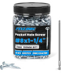 Container of Pocket Hole Screws 1-1/4 Inch, FIXLINK Pocket Screws #8 X 1-1/4", 600 PCS, Zinc Coated with 150MM Drive Bit