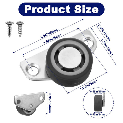 Diagram of 16 Piece Low Profile Side Mount Casters 1.15 Inch Gray Non Swivel Rigid Rubber Wheels 35 Lb Capacity Each