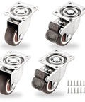 1.25 Inch Small Caster Wheels Set of 4 Low Profile 360 Degree Swivel Casters with Rubber Wheels Plate Mount for Small Furniture Projects 2 with Brakes 2 without Total Load 140 Lbs