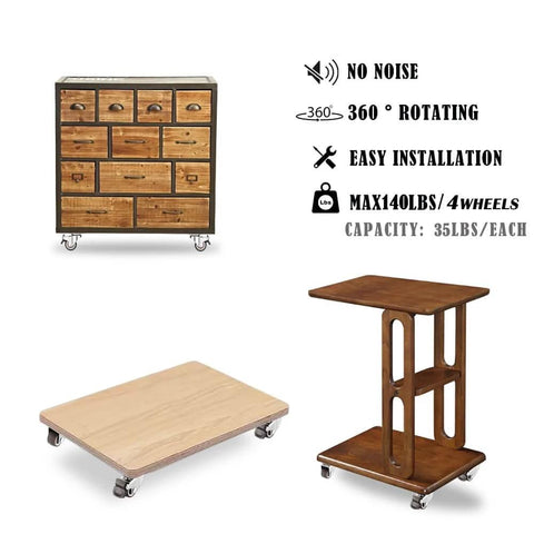 1.25 Inch Small Caster Wheels Set of 4 Low Profile 360 Degree Swivel Casters with furniture and load capacity details